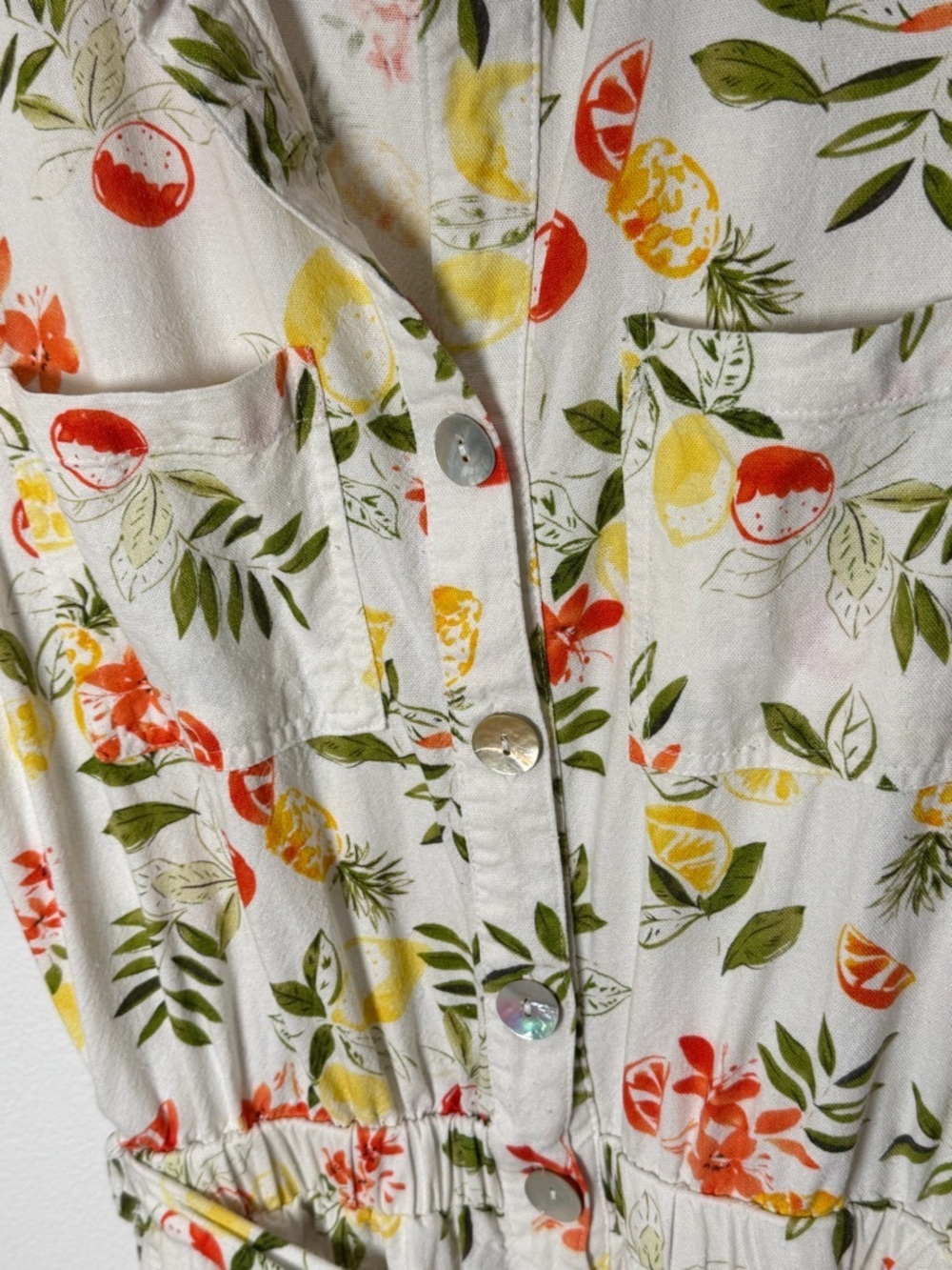 Velvet Heart Vintage Lemon Citrus Floral Romper Linen Blend Cottagecore Summer S - Picture 5 of 11
